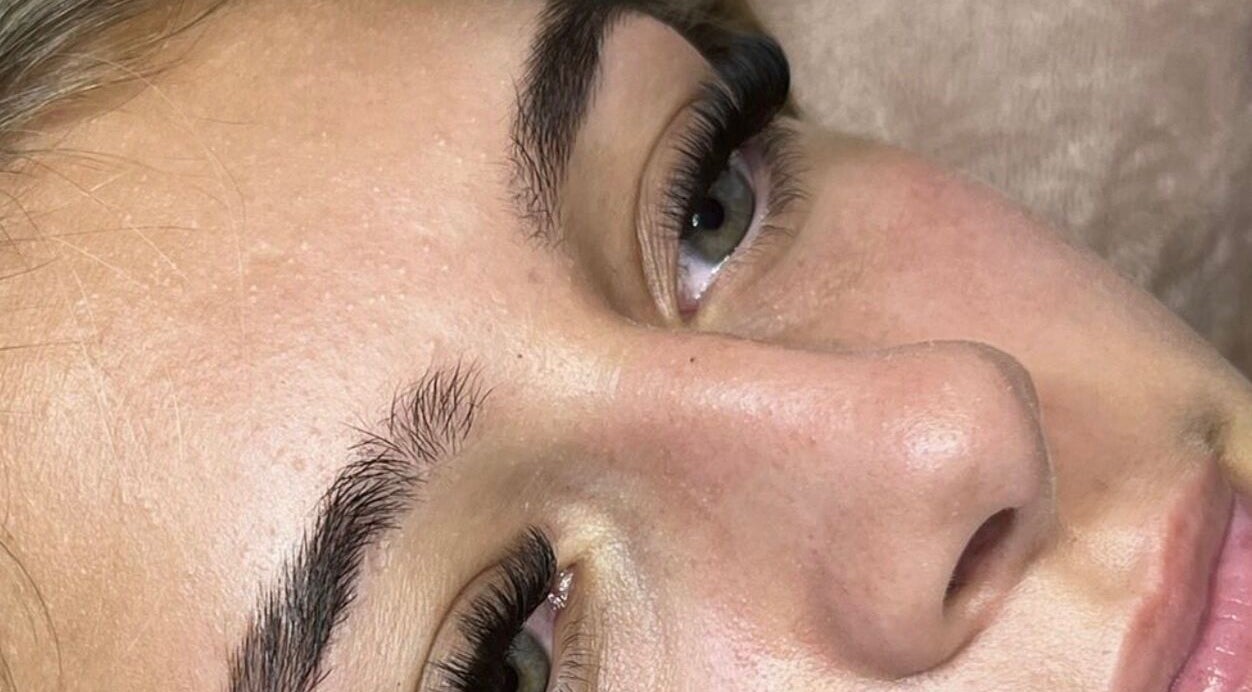 Closeup of perfectly applied eyelashes at LLM Lashes in North Shields, England, GB highlighting lash artistry.
