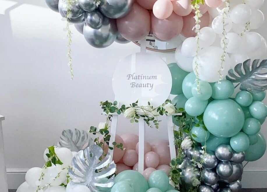 Platinum Beauty's elegant balloon arrangement at Littleborough, England, GB creates a chic atmosphere.
