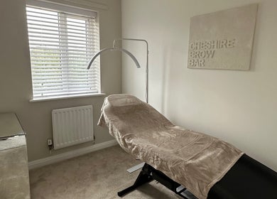Cheshire Brow Bar's tranquil treatment room in Winsford, England, GB with a comfortable reclined chair.