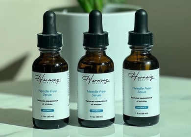 Needle-free serum bottles from Harmony Medical Spa in Doral, Florida, US.