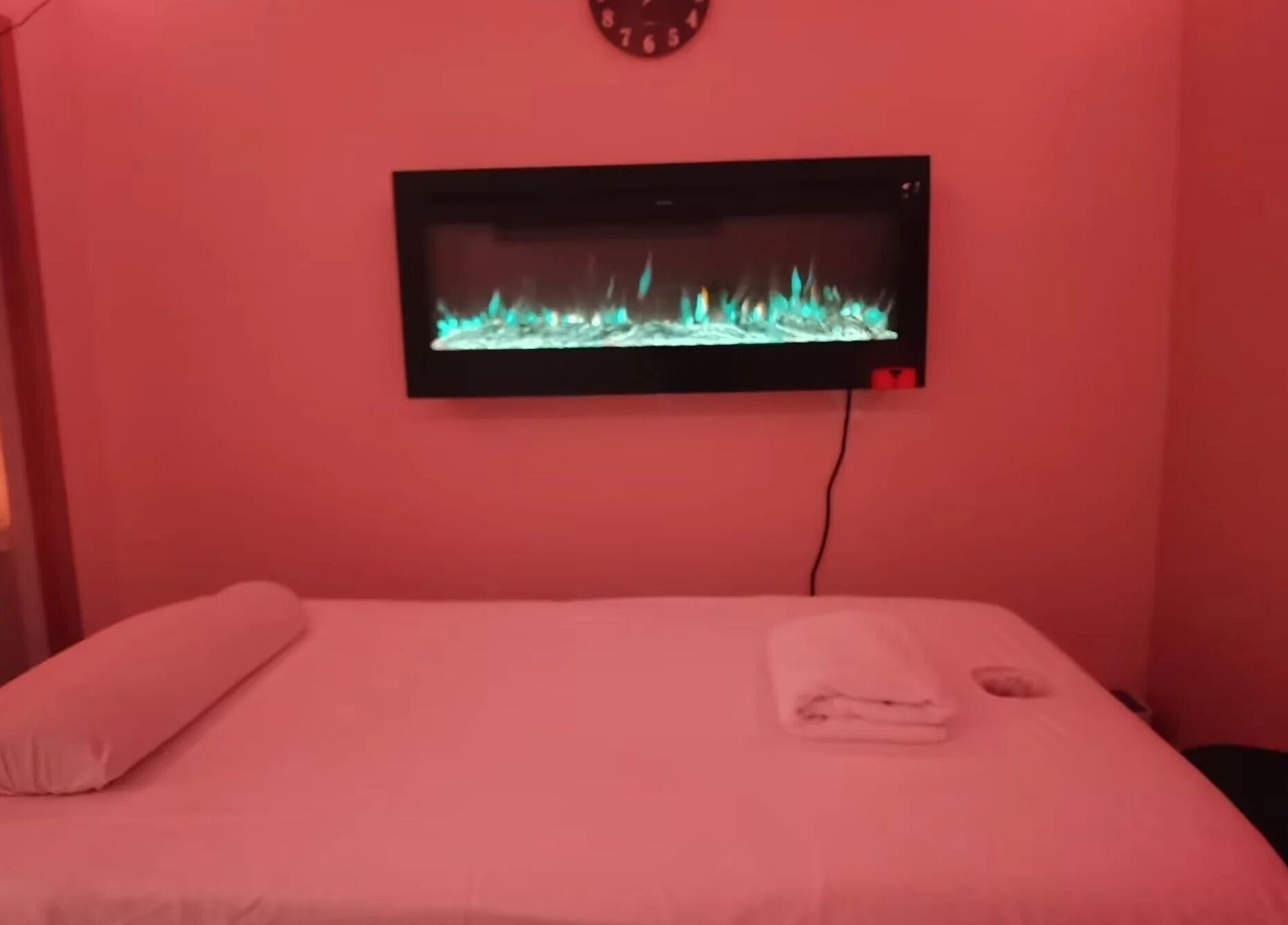 Tranquil massage room with ambient lighting at Massage by Anna Ltd, Red Deer, Alberta, CA.