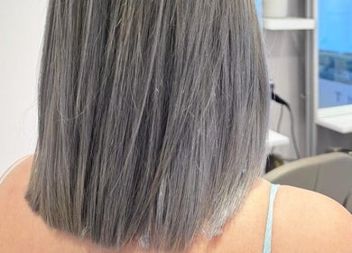 Elegant gray bob hairstyle at The Hair Society, Singapore, Singapore, SG, showcasing modern hair design.