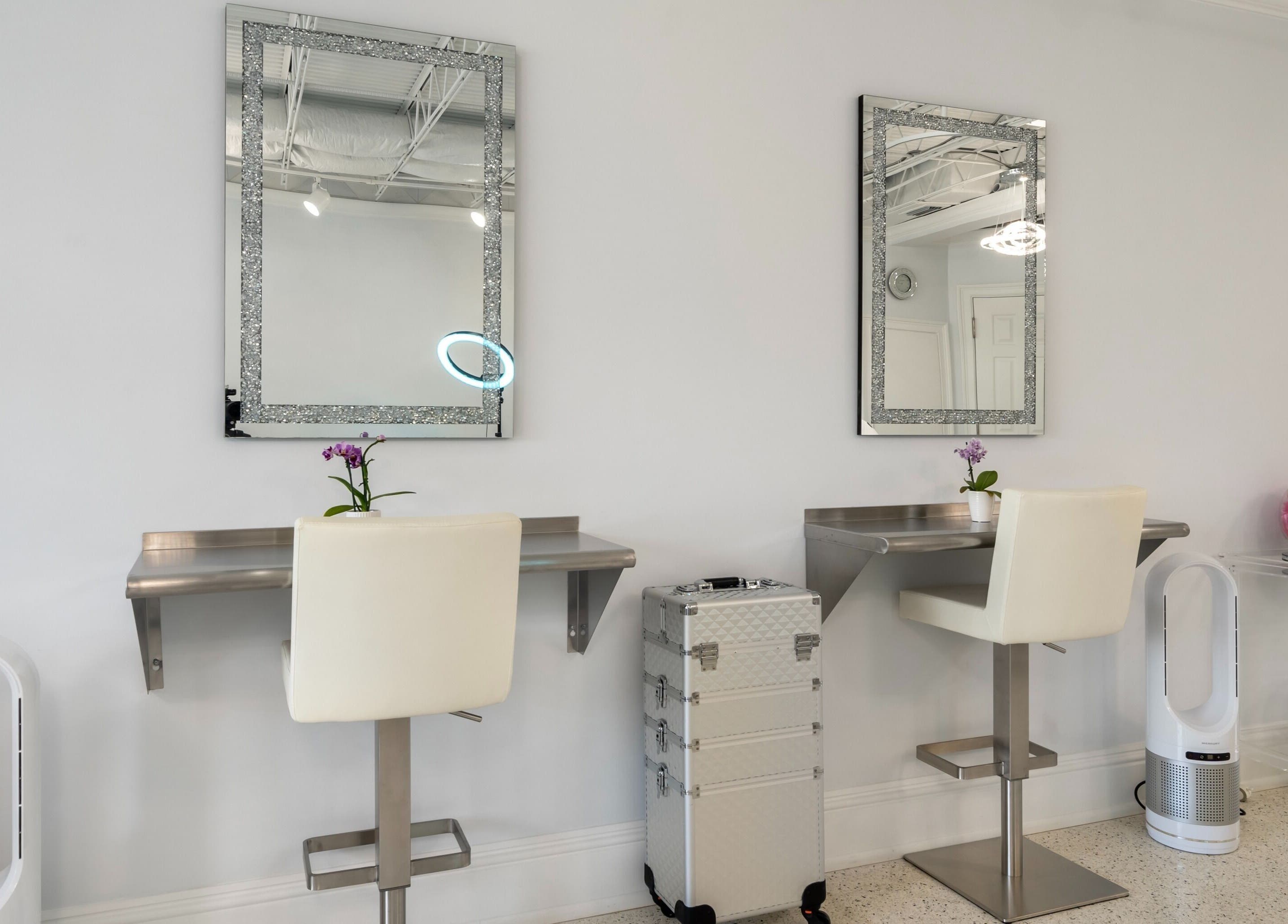 Chic styling station with mirrors at By Pri, Vero Beach, Florida, US.
