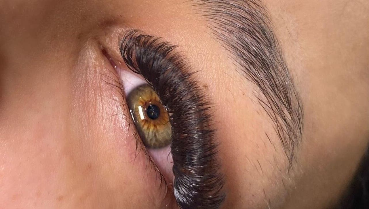 Close-up of styled lashes and brows at BL Lashes & Brows, Chorley, England, GB.