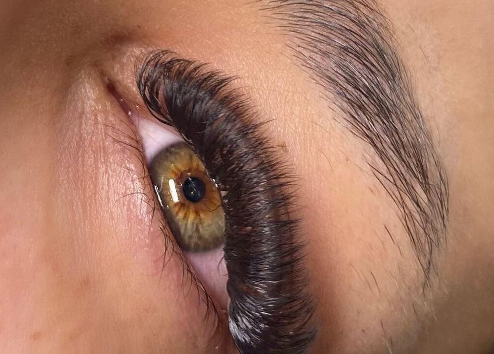 Close-up of styled lashes and brows at BL Lashes & Brows, Chorley, England, GB.