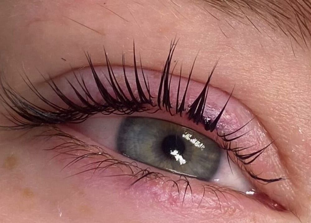Close-up of expertly applied eyelashes at BL Lashes & Brows, Chorley, England, GB.