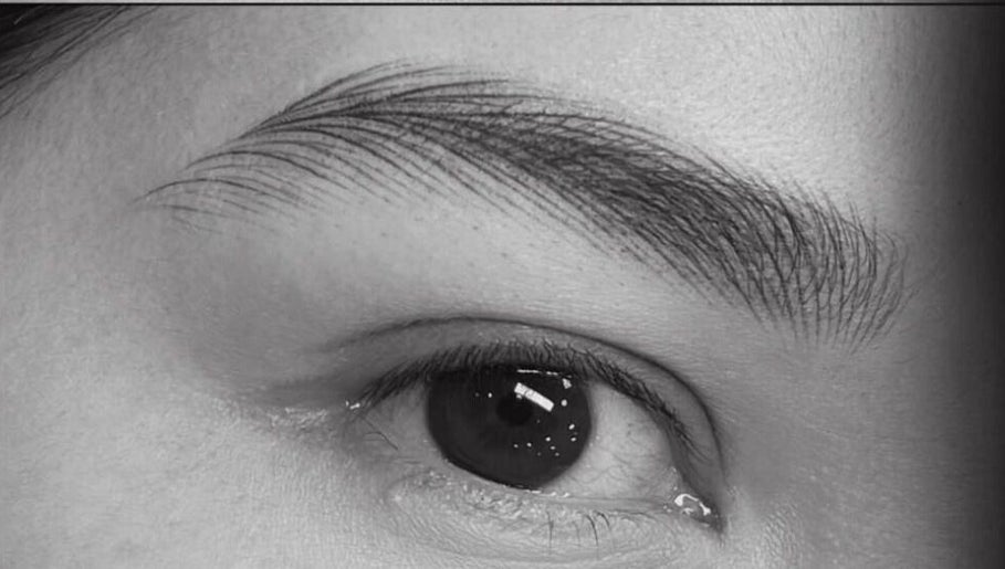 Close-up of expertly shaped eyebrow at VitaBrows PMU & Lash, Miami, Florida, US.