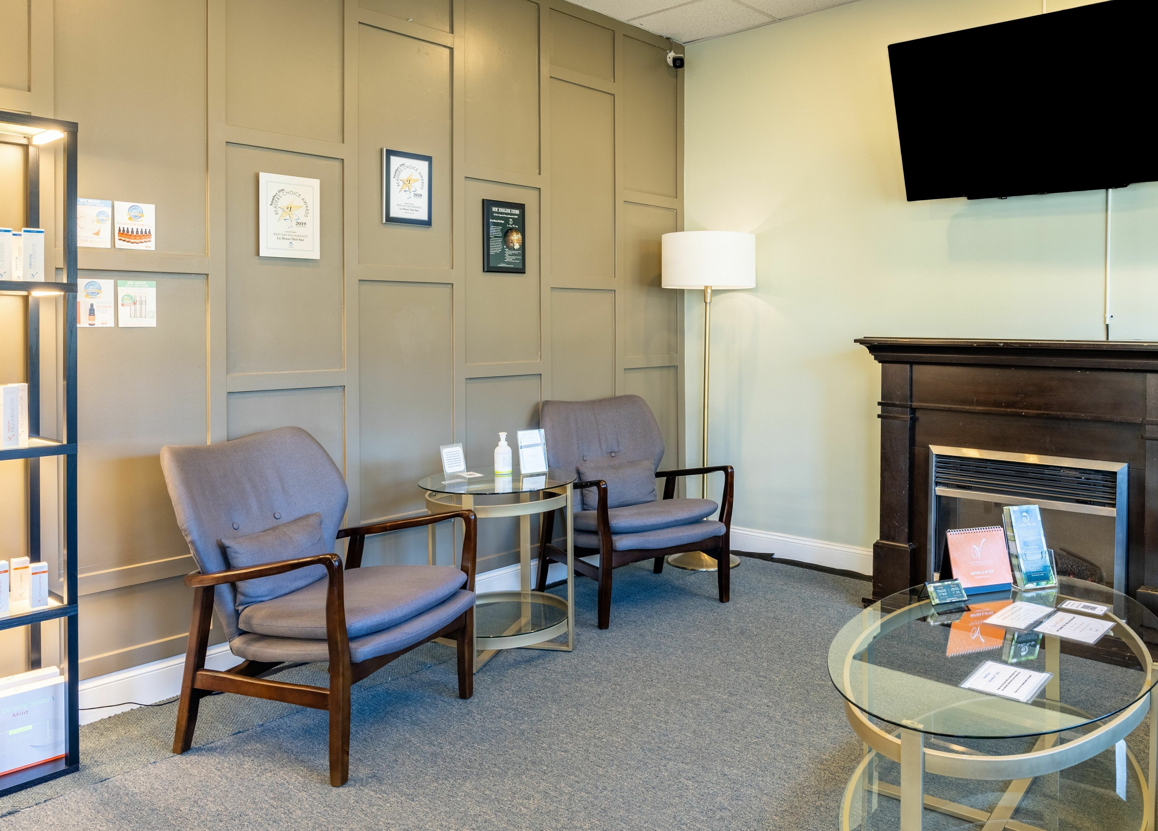 Inviting lounge area of La Moon Thai Spa Wilmington, offering a cozy ambiance in Wilmington, Massachusetts, US.