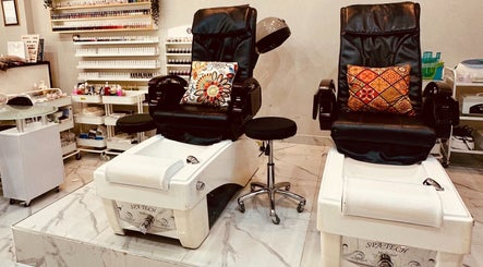 Pedicure chairs at Golden Lotus Beauty Salon, Sharjah, AE, ready for a luxurious pampering session.