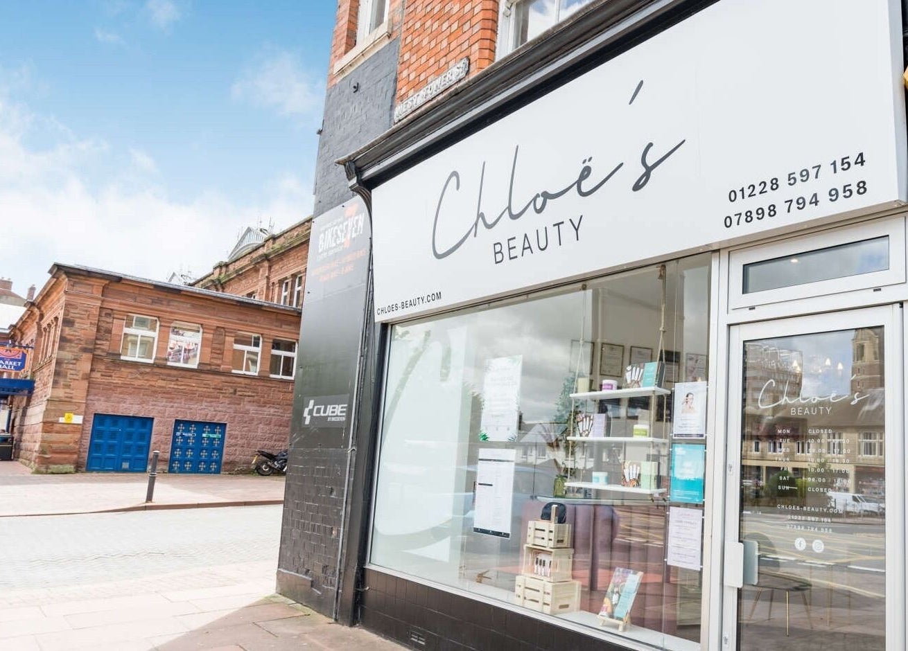 Exterior view of Chloe's Beauty salon in Carlisle, England, GB, highlighting the inviting storefront.