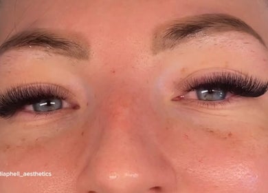 Close-up of styled eyelashes at Diaphell Aesthetics, Grays, England, GB.