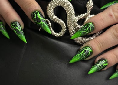 Stylish neon green nail art at Meow Nails Churchill SC x Bonnie Nails, Kilburn, South Australia, AU.