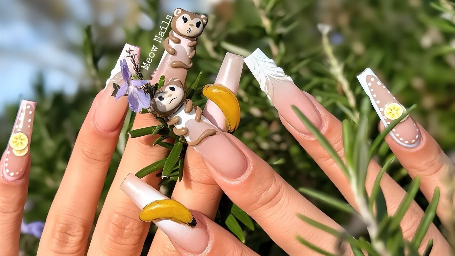 Intricate nail art with animal and fruit designs at Meow Nails Churchill SC, Kilburn, South Australia, AU.