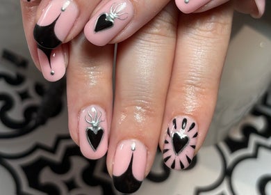 Chic black and pink nail art at The BeautyVix at Salon V, Leigh, England, GB. Perfect for stylish elegance.