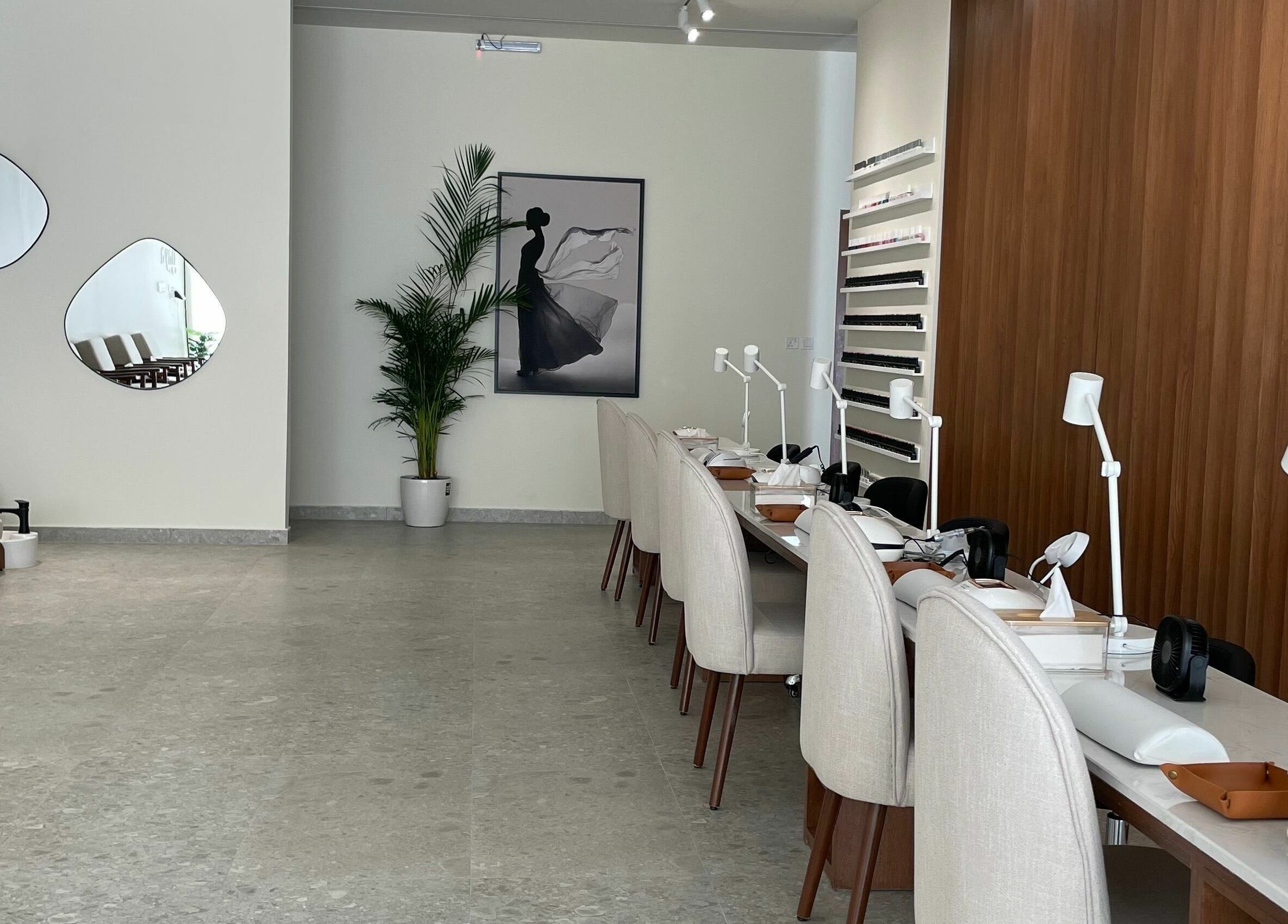 Modern nail station at Naya Spa, Riyadh, Riyadh Province, SA, offering a serene and elegant atmosphere.