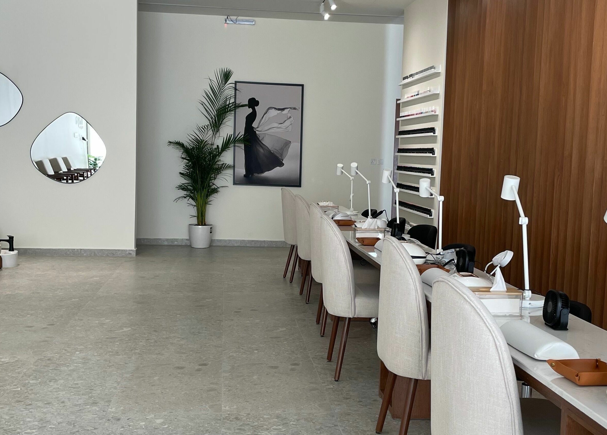 Modern nail station at Naya Spa, Riyadh, Riyadh Province, SA, offering a serene and elegant atmosphere.