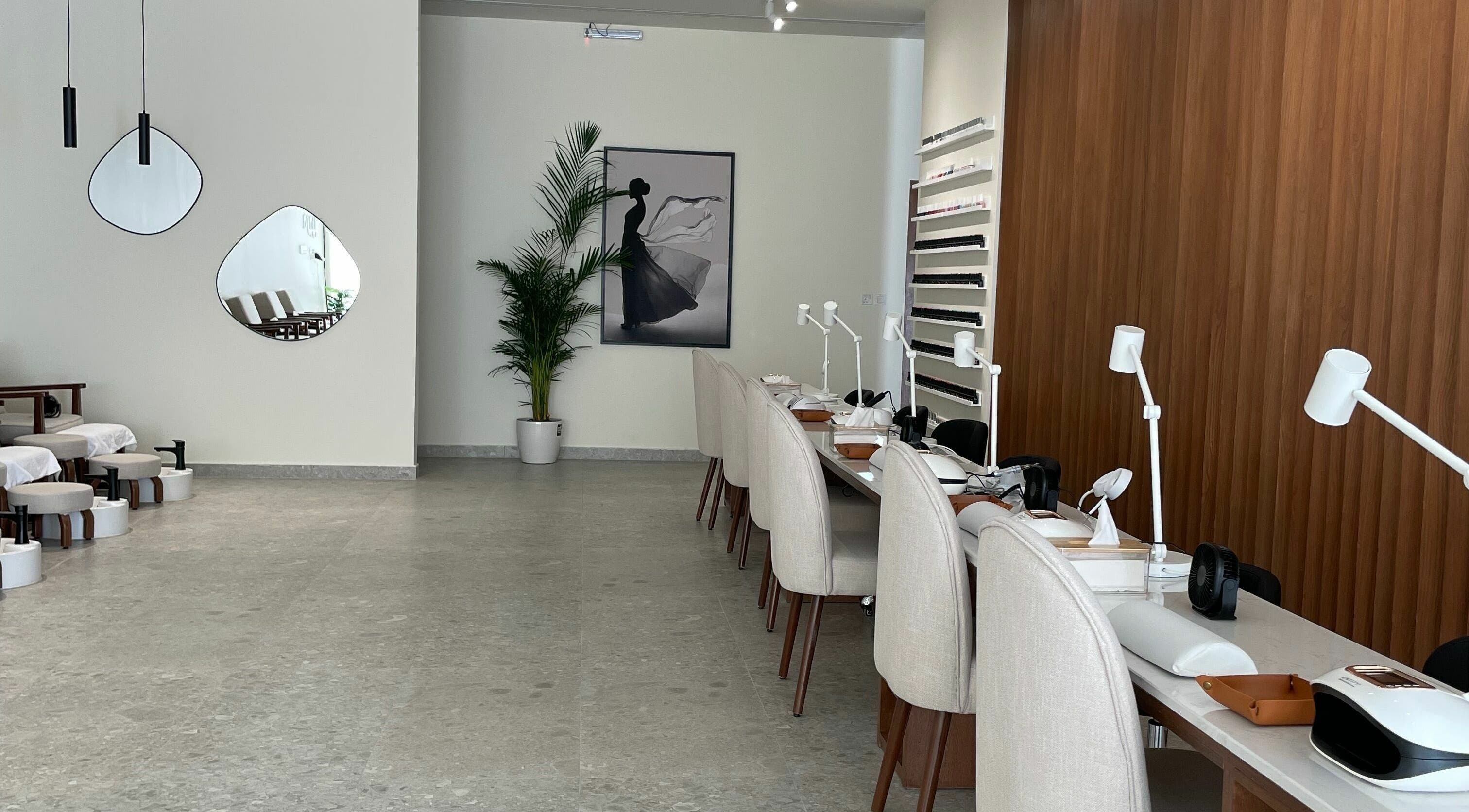 Modern nail station at Naya Spa, Riyadh, Riyadh Province, SA, offering a serene and elegant atmosphere.