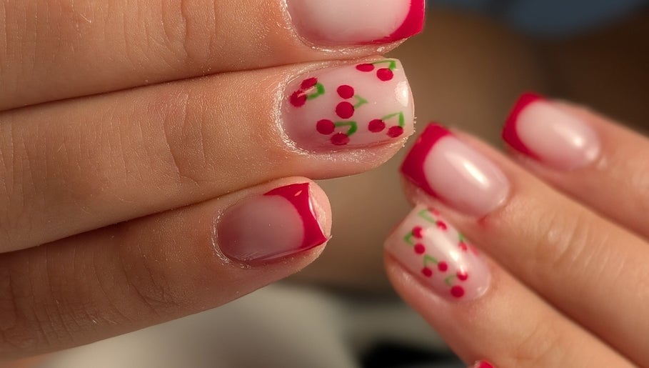 Cherry nail art design at Marta's Beauty Lounge in Burton Upon Trent, England, GB showcases creativity and style.