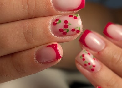 Cherry nail art design at Marta's Beauty Lounge in Burton Upon Trent, England, GB showcases creativity and style.