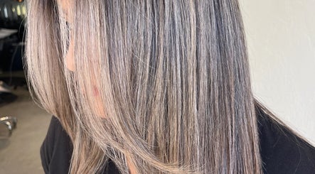 Close-up of silky straight hair at Luz Elena Alvarez, Fallbrook, California, US.
