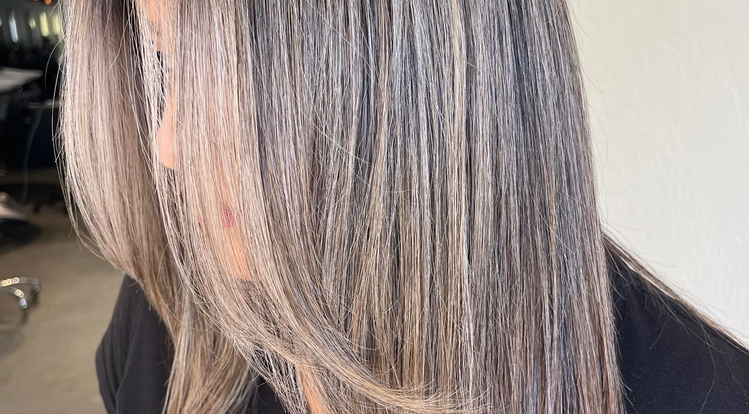 Shiny brown hairstyle at Luz Elena Alvarez salon, Fallbrook, California, US