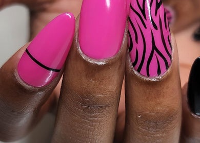 Vibrant pink and black zebra nail art at La Bella Vita Beauty Salon & Nail Bar, Lydenburg, Mpumalanga, ZA.