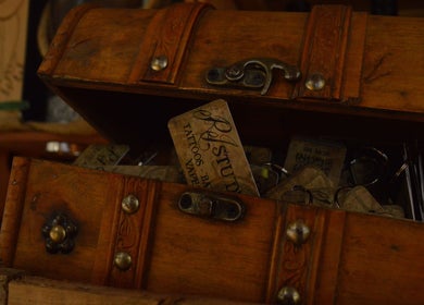 Rustic wooden box at R.I Studio Cambridge, England, GB, showcasing unique handcrafted designs.