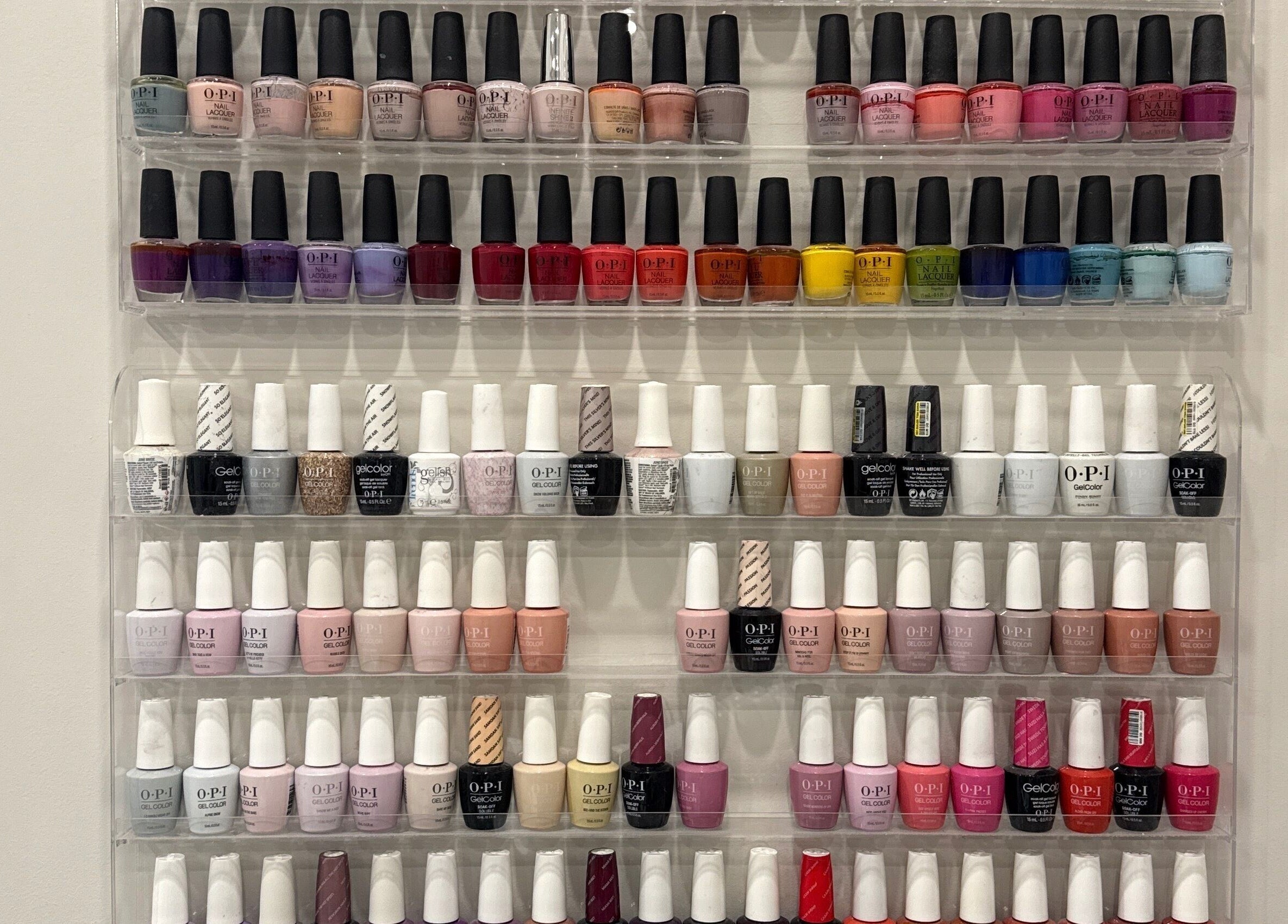 Colorful nail polish display at Loven Beauty Inc, Vaughan, Ontario, CA.