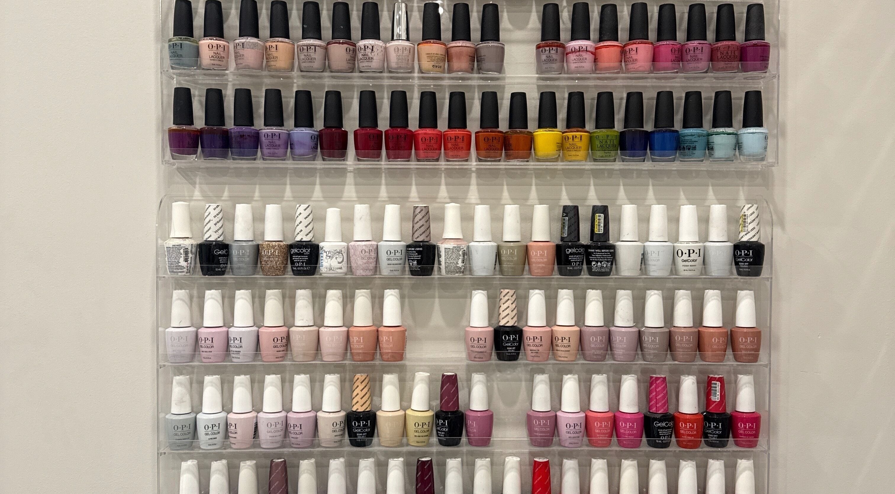 Colorful nail polish display at Loven Beauty Inc, Vaughan, Ontario, CA.