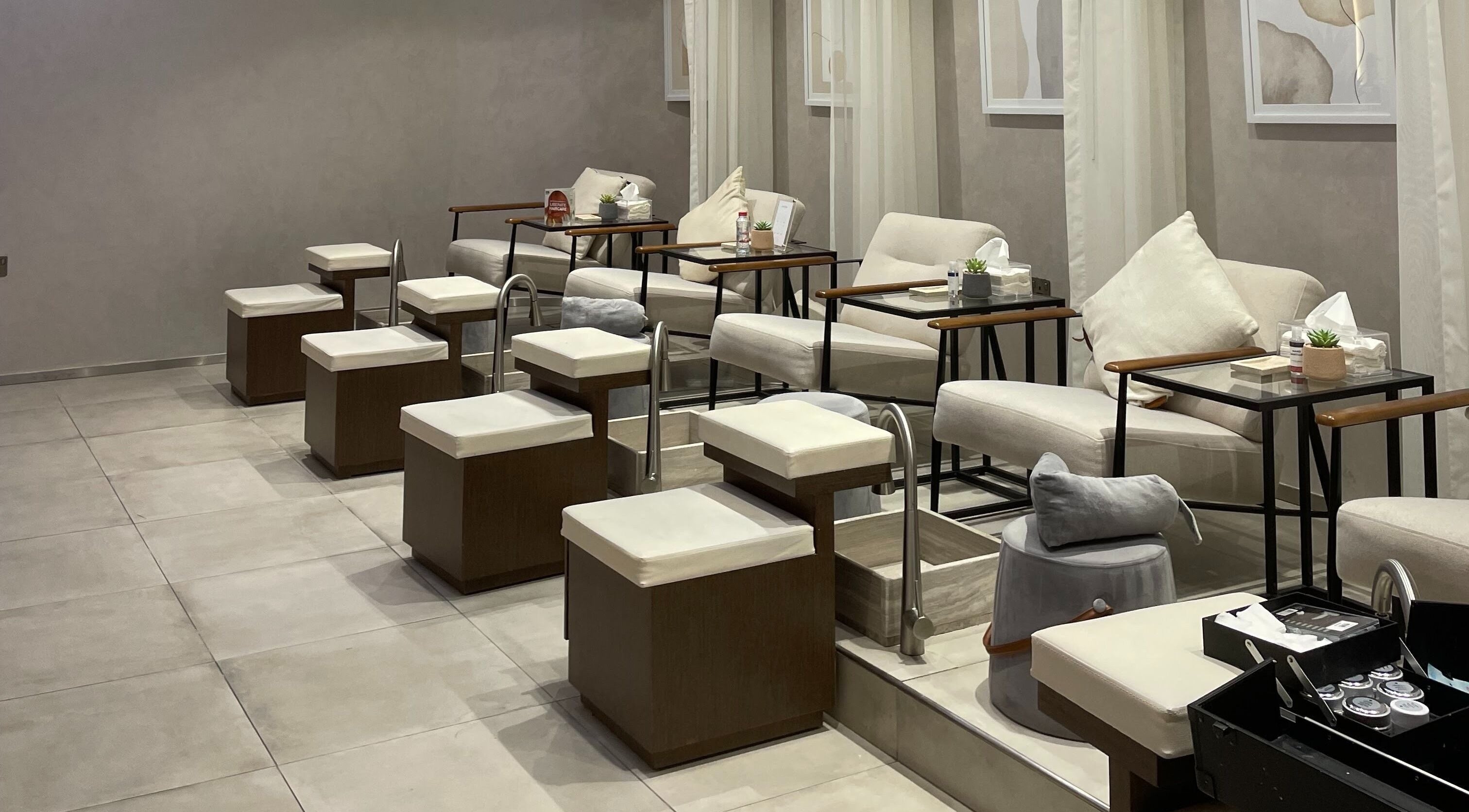 Spacious pedicure area at Clay Beauty Lounge - Khaldiya in Abu Dhabi, AE offering serene relaxation.