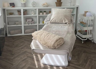 Tranquil treatment room at Chelle's Beauty, Lytham St Anne’s, England, GB, featuring a cozy spa bed.
