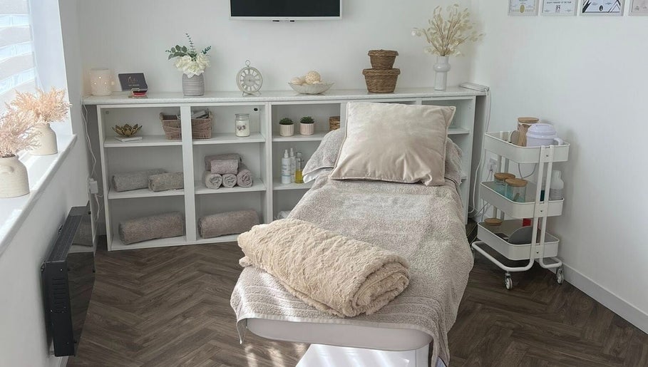 Treatment room at Chelle's Beauty, Lytham St Anne’s, England, GB with plush bedding and soothing decor.