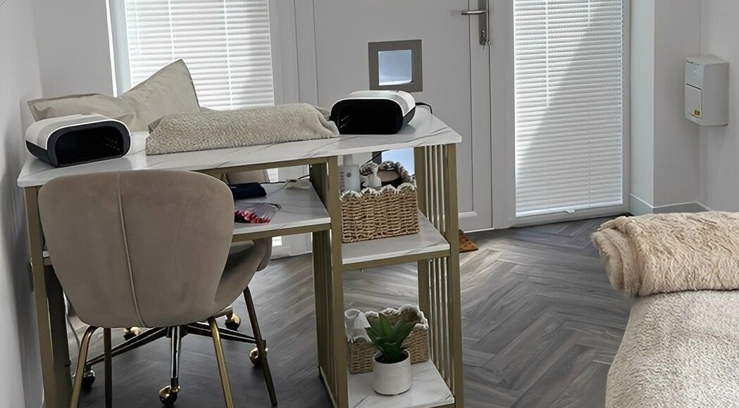 Chic nail station at Chelle's Beauty, Lytham St Anne’s, England, GB, featuring comfy chair and stylish decor.