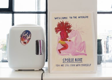 Art and decor at Replica Beauty in London, England, GB, featuring a unique poster and fridge sticker.