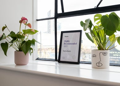 Replica Beauty award and plants by the window in London, England, GB.