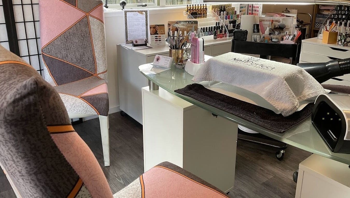 Luxurious nail station at Champagne Nails NZ, Rotorua, Bay Of Plenty, NZ, showcasing premium beauty service setup.