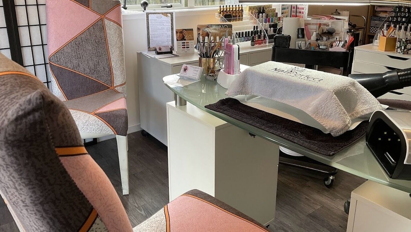 Luxurious nail station at Champagne Nails NZ, Rotorua, Bay Of Plenty, NZ, showcasing premium beauty service setup.