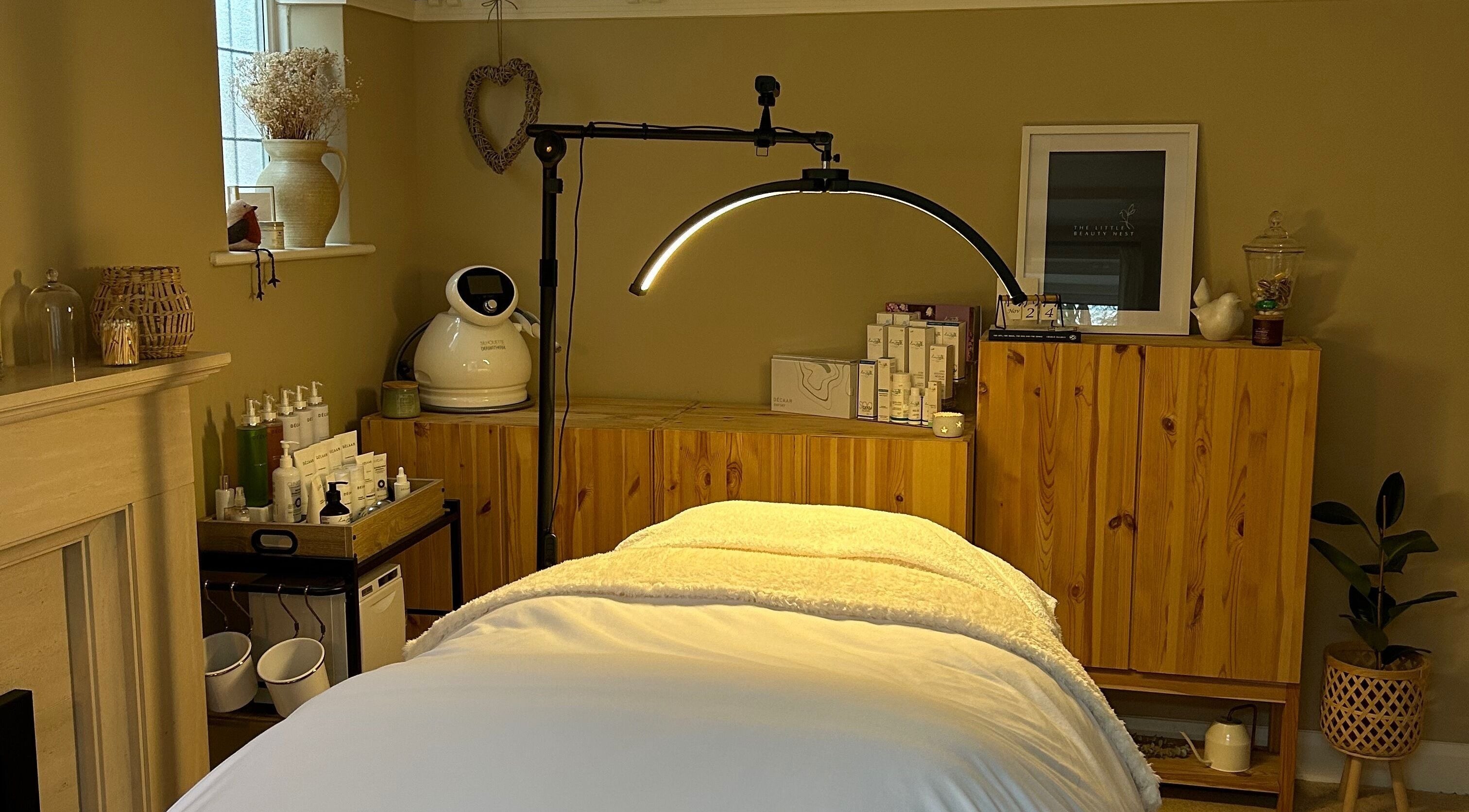 Serene and cozy treatment room at The Little Beauty Nest, Ilkeston, England, GB.