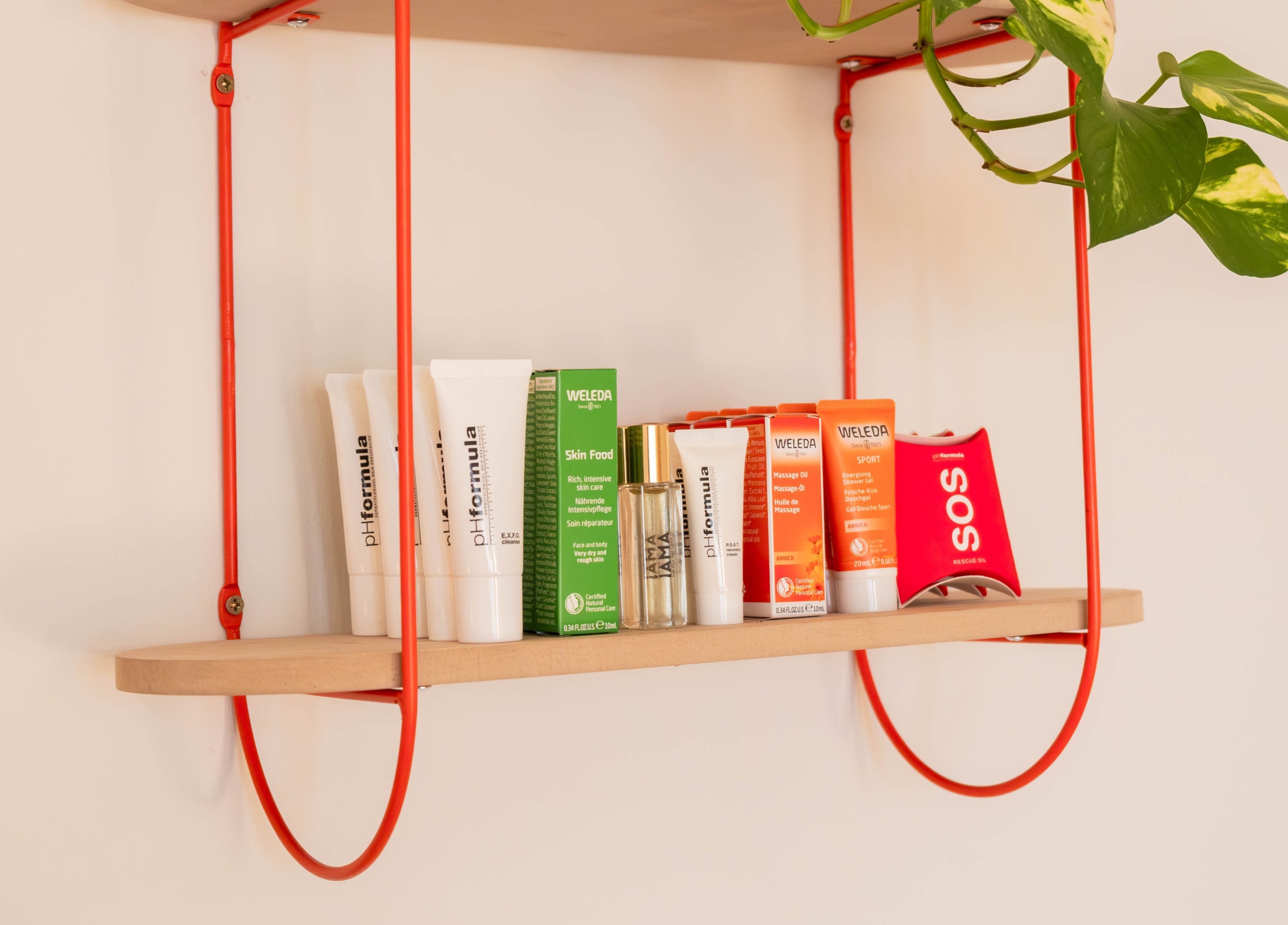 Stylish shelf with beauty products at O!GLOW-ON: byAudrey.ldn in London, England, GB.