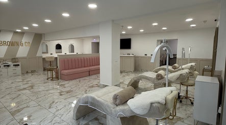 Elegant interior of BY BROWN, Hetton-le-hole, England, GB with plush seating and serene lighting.