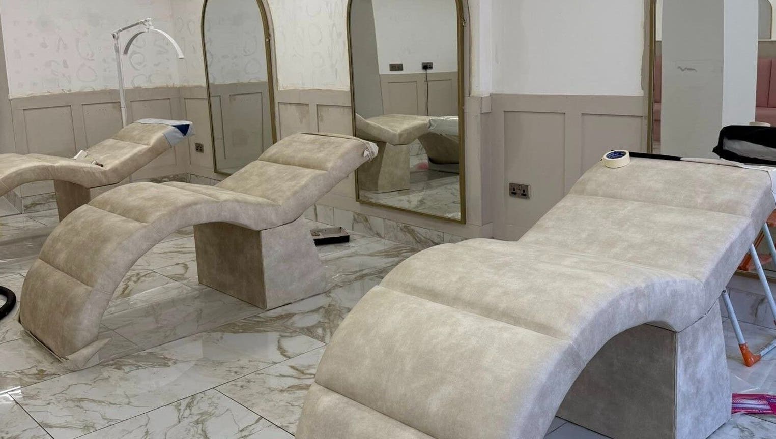 Luxurious loungers at By Brown spa, Hetton-le-Hole, England, for ultimate relaxation. Modern and elegant.