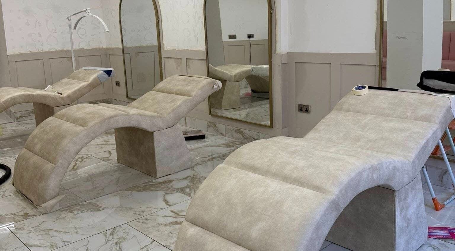 Luxurious loungers at By Brown spa, Hetton-le-Hole, England, for ultimate relaxation. Modern and elegant.
