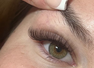 Close-up of expertly done eyelashes at LashesbyKiera in High Wycombe, England, GB.
