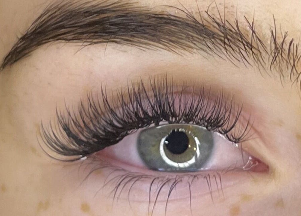 Close-up of eyelash extensions at LashesbyKiera, High Wycombe, England, GB.