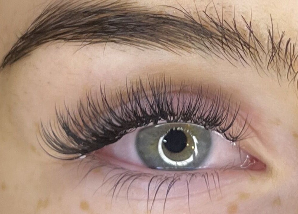 Close-up of eyelash extensions at LashesbyKiera, High Wycombe, England, GB.