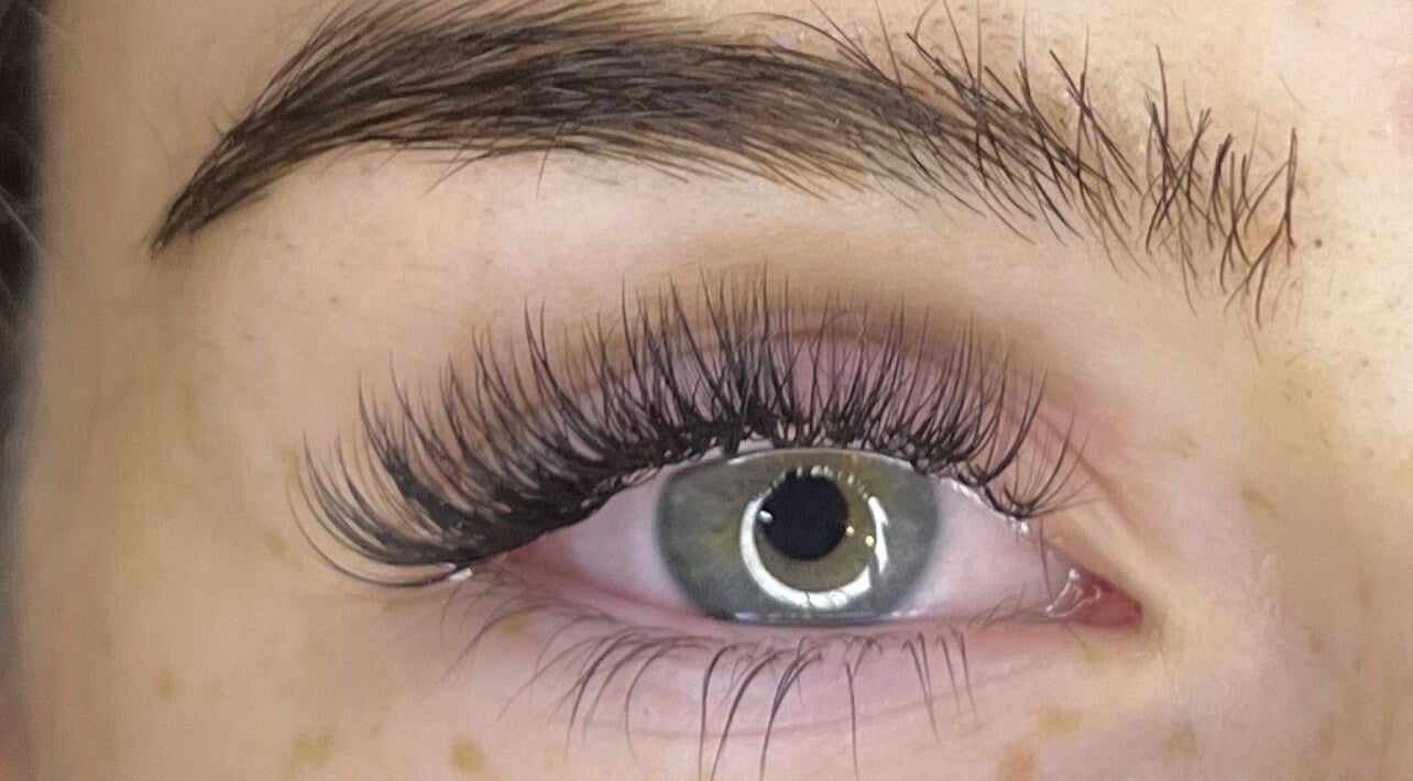 Close-up of eyelash extensions at LashesbyKiera, High Wycombe, England, GB.