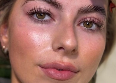 Close-up of flawless skin and lashes at Kirsty H Beauty Academy Alderley Edge, Alderley Edge, England, GB.