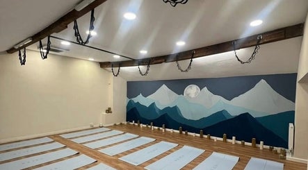 Yoga studio with mountain mural at Kirsty H Beauty Academy Knutsford, Knutsford, England, GB.
