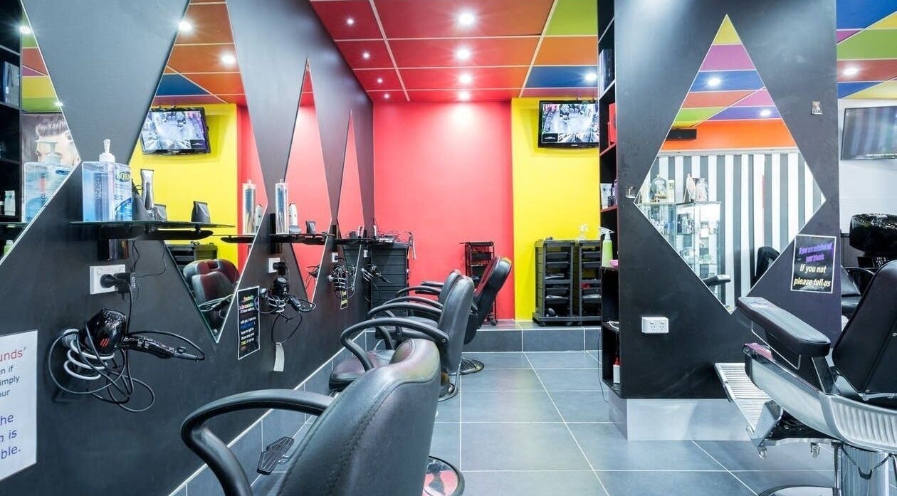 Modern salon interior with vibrant colors at Family Hair & Beauty Salon, Granville, New South Wales, AU.