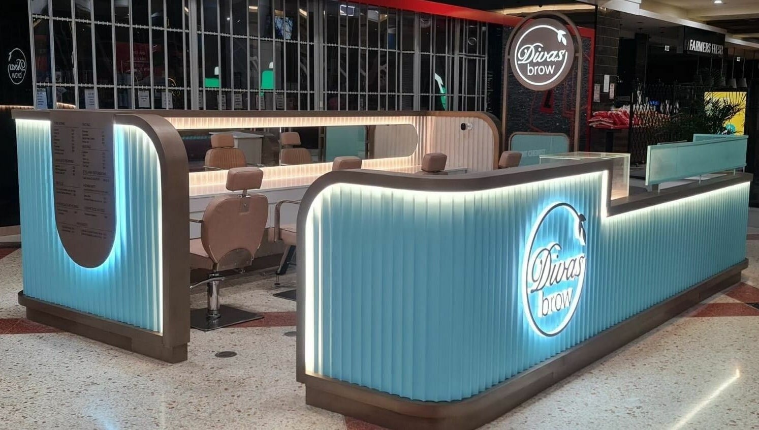 Modern interior of Divas Brow | Erina Fair, located in Erina, New South Wales, AU.